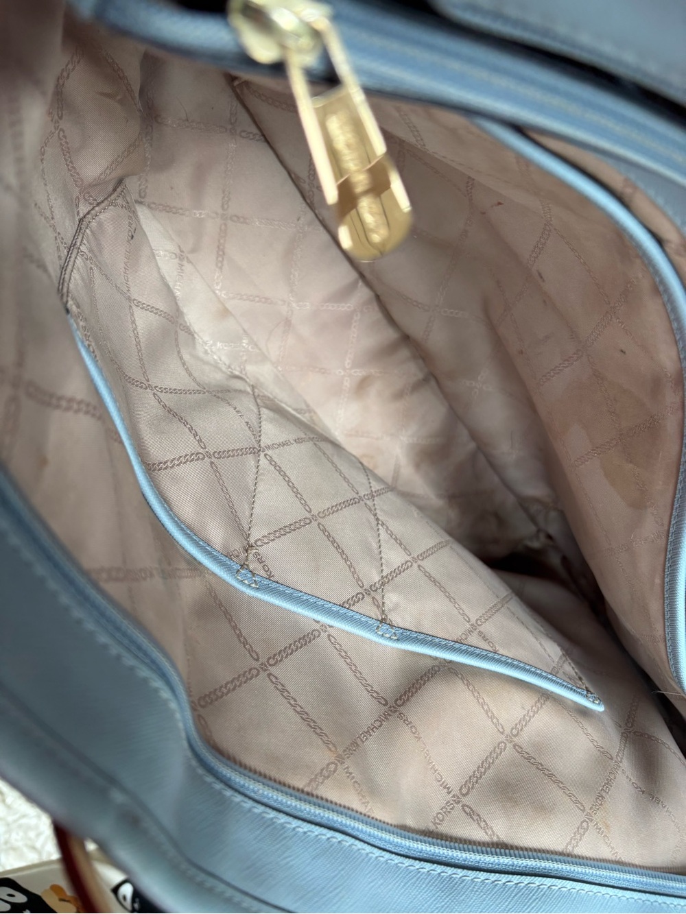 Michael Kors Light Blue Tote with Tan Straps - Picture 6 of 9